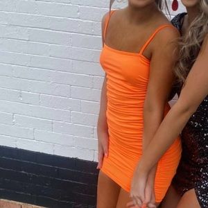 orange ruched dress